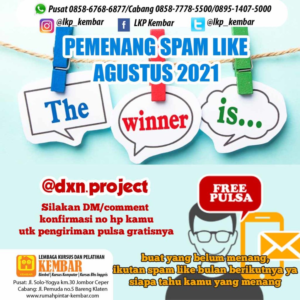AGUSTUS 2021 SPAMLIKE IG LKP KEMBAR KLATEN KURSUS KOMPUTER