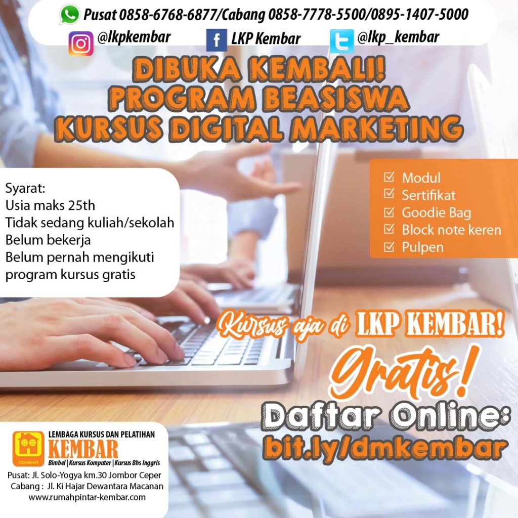 beasiswa kursus gratis digital marketing